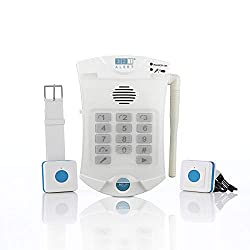 Medical Alert Systems for Seniors No Monthly Fee with Waterproof Help Buttons. Family Caregiver aid. Life Help Alarm System for Seniors Living independently. (1 Pendant 1 Wrist)